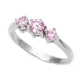 Sterling Silver Rings with Pink CZ - Size: 5-10