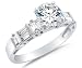 Cheap Size 7 – Solid 14k White Gold Round Brilliant Cut Solitaire with Baguette Side Stones Highest Quality CZ Cubic Zirconia Engagement Ring 2.0ct. On Sale