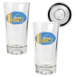 Denver Nuggets NBA 2pc Pint Ale Glass Set with Basketball Bottom - Oval Logo by Great American Products