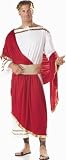 Mens Zeus Toga Outfit Greek Roman Caesar God Costume White With Maroon Sash