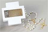 2-Piece Set Wooden First Communion Cross Keepsake Box & Rosary #11429