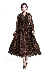 Leopard Print Round Neck Elasticized   Waistline Vintage Chiffon  Dress