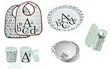 Sugarbooger Deep Plate, Bowl, Silverware, 2 Bibs, and 2 Sippy Cups-Vintage Alphabet