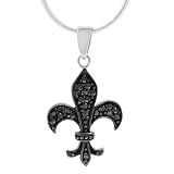 Sterling Silver Pave Black CZ Fleur de Lis Necklace