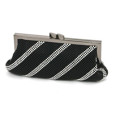 Whiting&Davis -- *Dimple Mesh Clutch with Swarovski Crystals Matte Black 1 5626 -- Handbags