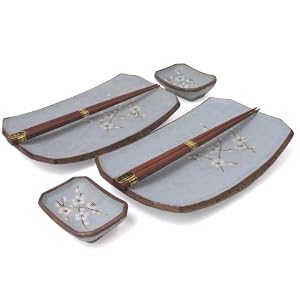 6 pc Japanese Sushi Plate Set Sakura LB
