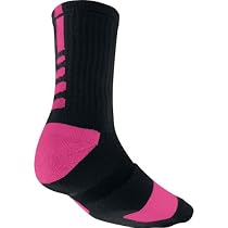 Nike Elite Basketball Crew Sock (BLACK/VIVID PINK//VIVID PINK, Small)
