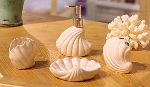New Ceramic Shell Bathroom Set with Mediterranean Style Sea Collection Lotion Bottale Soap Dish Water Cup with Sea Style Design