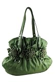 Super soft leather-like flower bag.Silver toned hardware.Top zip closure.Large double compartments.Beautifully printed linings.Inner small compartment.Inside zipper pocket.Cell phone compartment.11