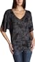 Self Esteem Junior's Printed Sweater Knit Dolman,Black,Medium