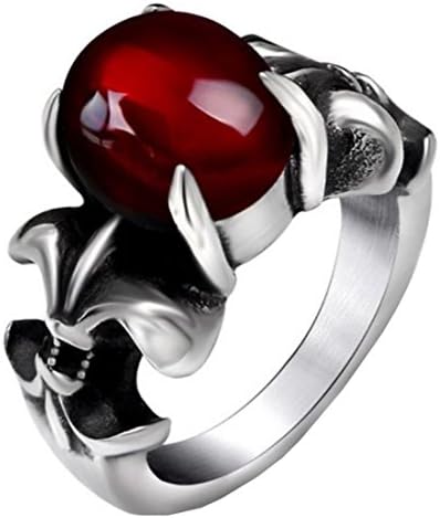 SA663 Men Women's Fashion Retro Jewelry Red Garnet Stainless Steel Ring,Red Silver