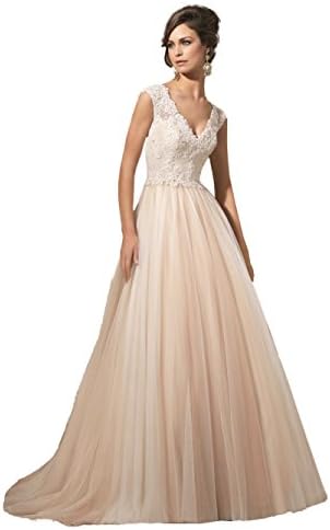 Joy Dream V-Neck Lace Applique Empire Wedding Dress for Bride 2016 Ivory 20
