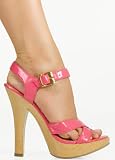Sexy Sassy Chunky Platform Slingback with Unique Faux Wood Grain Design from Hot Fash Shoes - GUSTY Fuchsia