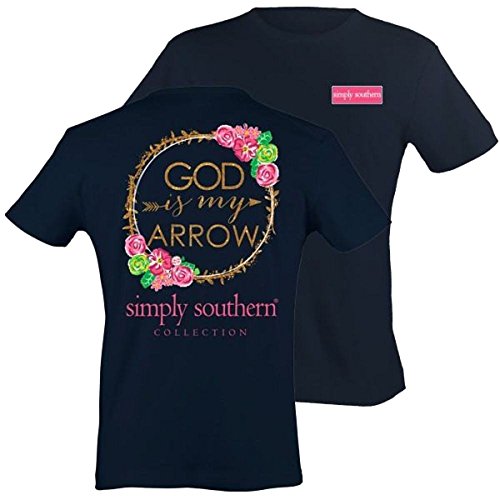 Simply Southern Tees Short Sleeve Preppy God is My Arrow Large, Navy