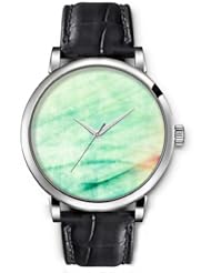 SPRAWL Aanalog Fashion Series Silver Ladies Watches of Genuine Black Leather Strap,Unique Wrist Watch for Women Girls Designed with Blue Lines disordered