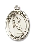 Sterling Silver St. Christopher Sports Rugby Medal Pendant with 24" Stainless Steel Chain in Gift Box