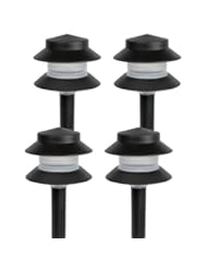 Lawn & Patio: (4 Pack) Paradise Low Voltage 4 Watt 2 Tier Outdoor Garden Path Light, Black - Paradise