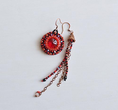 Asymmetrical Earrings Red Swarovski Crystal
