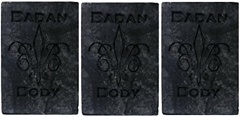 Badan Body Natural Organic Activated Charcoal & Honey Acne Soap Unscented for Face and Body, Handmade with Raw Organic Honey 4.5oz (3 Bar Pack)