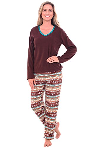Del Rossa Women's Fleece Pajamas, Long V-Neck Pj Set, Medium Winter Wonderland (A0325Q10MD)