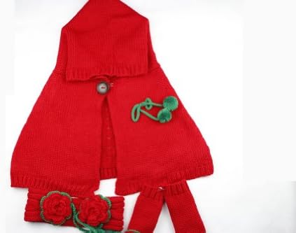 Baby Girl Weave Hat Cape Earflap Gloves 3 Set (10-36 Months, Red)