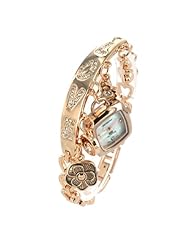 Geneva Womens Fashion Bracelet Style Watch in Rose Gold Color with Charms and "LOVE" Etched Rhinestones