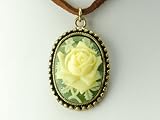 Vintage Inspired Yellow Garden Dream Summer Rose Cameo Pendant Necklace Pendant