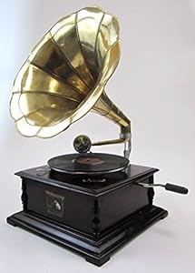 Antique Reproduction RCA Victor Phonograph Gramophone Gold Brass Horn 