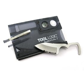 Tool Logic SVC1 Survival Card I Tool Card with Knife, Fire Starter, Whistle, Compass and Lens, Translucent Black
