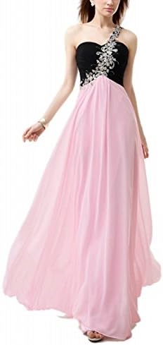 Ovitina Long Sexy Beaded One-shoulder Fitted Chiffon Pleat Women Prom Dresses Pink us4