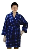 Blue and Navy Plaid Printed Plush Microterry Boy's Bathrobe, 100% Polyester, Multi Print