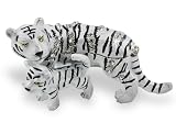 Objet D'Art Release #225 "Panthera Tigris" Critically Endangered Species White Tiger with Cub Handmade Jeweled Enameled Metal Trinket BoxIMAGE