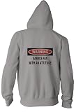Warning: Sabres Fan with an attitude Youth Zippered Hooded (Hoody) Sweatshirt Fleece Jacket ASH GREY XL