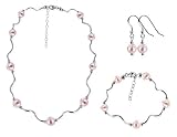 Light Rose Faux Pearl Sterling Silver Bracelet Earrings 16 18 20 22 24 Necklace Jewelry Set
