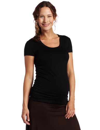 Maternal America Women's Maternity Scoop Neck With Back Ruched Tee, Black, X-Small