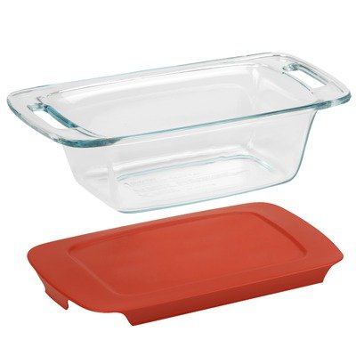 Easy Grab 1.5 Qt Loaf Dish with Red Plastic Cover