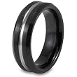 Beveled-Edge Black Plated Grooved Tungsten Carbide Ring (7.0mm) - Sizes 8 - 13