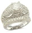 CZ Wedding Rings - Sterling Silver Art Deco Cubic Zirconia Wedding Set