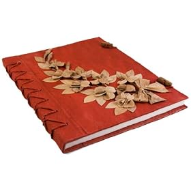 Livre d'or Fleur Rouge naturelle fait � la main (28cm x 35cm)