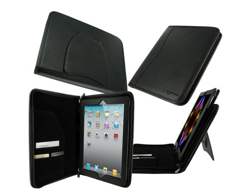 rooCASE Executive Portfolio (Black) Leather Case Cover with Landscape / Portrait View for for Apple iPad 3 / The new iPad / iPad 2 (Automatically Wakes and Puts the iPad to Sleep)