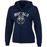 IMAGE OF Buffalo Sabres Women's Navy Lasting Strength Full-Zip Fleece Hooded Sweatshirt