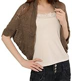 Juniors Solid Hollowed Dolman Sleeve Knitted Crochet Shirt Top Cardigan Shrug (Coffee)