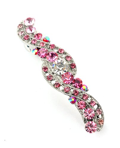 Women's Rhinestone Metal Hair Barrette Clip Hair Pin Antique Silver IMB2137