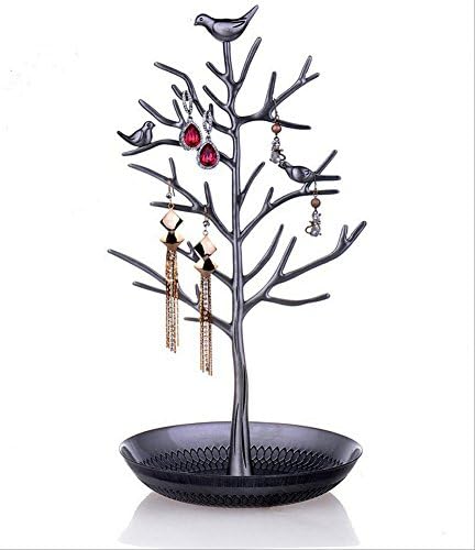 Sliver Decorative Jewelry Tree with Free 10 Pairs Earring Safety Backs (Bird and Tree Pattern)
