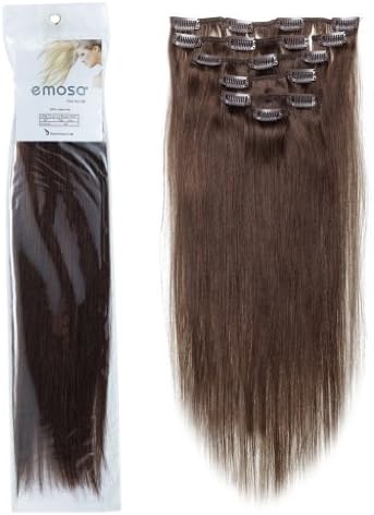Emosa 8Pcs 90g Full Head Clip In Silky Soft Remy Real Human Hair Extensions 20" #4 Medium Brown