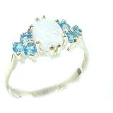 Ladies Contemporary Solid White Gold Natural Opal & Blue Topaz Ring - Finger Sizes 5 to 12 Available