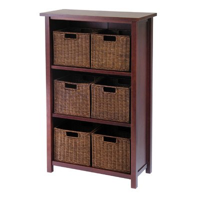 Winsome Wood Milan Wood 4 Tier Open Cabinet in Antique Walnut Finish and 6 Rattan Baskets in Espresso Finish On Sale