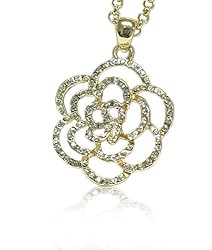 Gold Crystal Flower Pendant Necklace Fashion Jewelry 26"