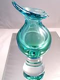 Murano Design Teal Translucent Bulb Glass Vase w/ Leaf Shaped Lip X-913