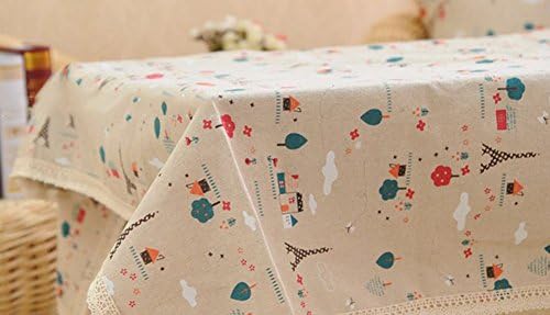 Yogolife Cotton Linen European Eiffel Towers Printed Household Arts Lacework Dustproof Dinner Picnic Cloth Nappe Tablecloth Desk Cover Multicolour 39.3x59.1inch